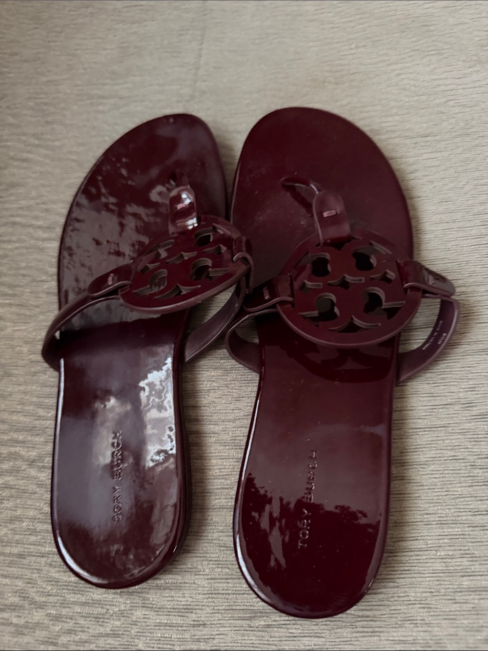Tory Burch Glossy Miller Jelly Sandals in Burgundy